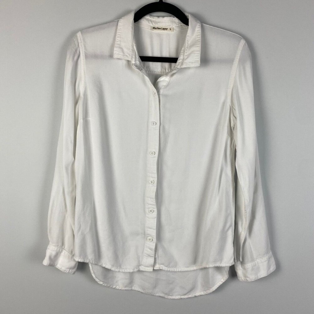 Marine Layer Women's Button Up Shirt Large Long Sleeve White Top